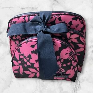 Nicole Miller Floral Pink and Blue Cosmetic Bag Set